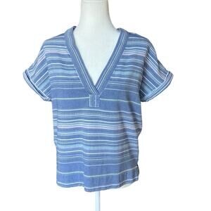 Marine Layer Blue Striped Bali V-Neck Top Women's Size S Crisp Woven Texture